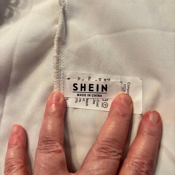 Shein White and Blue Floral 3/4 sleeve Dress Size S Peek a Boo Waist - Picture 7 of 16